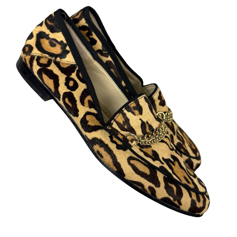 Sam Edelman Lorenzo Leopard Brahma Hair Chain Loafers - Picture 2 of 7